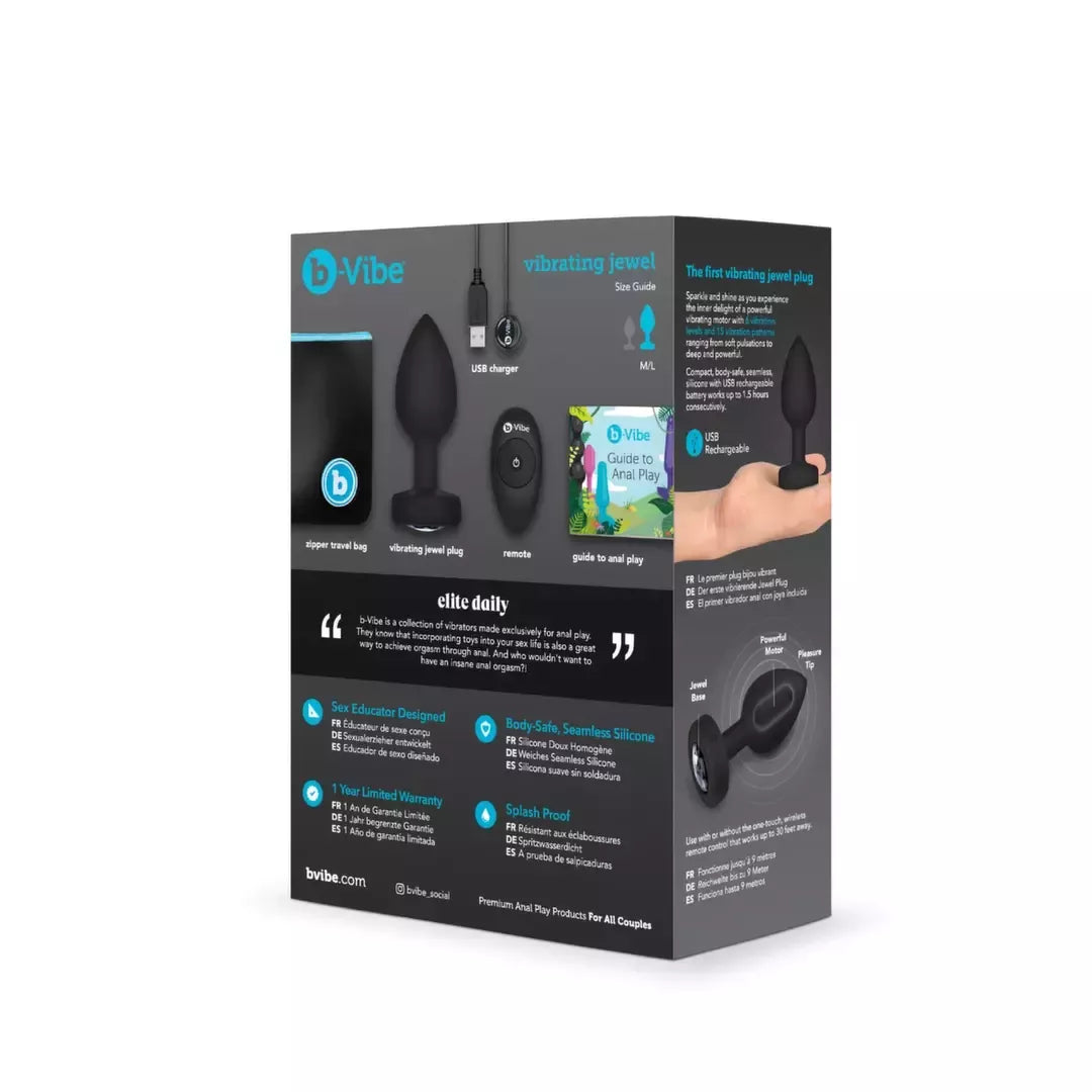 b-Vibe Vibrating Jewel Plug M/L Black Diamond – silikoninis, 15 režimų