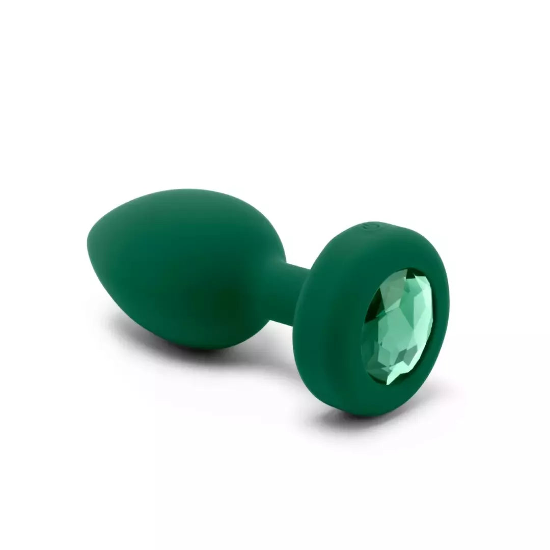 b-Vibe Vibrating Jewel Plug M/L Emerald – silikoninis, 15 režimų, įkraunamas USB
