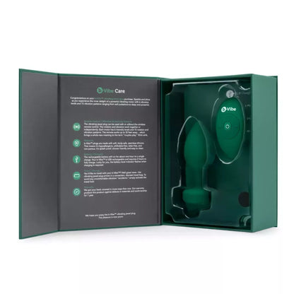 b-Vibe Vibrating Jewel Plug M/L Emerald – silikoninis, 15 režimų, įkraunamas USB