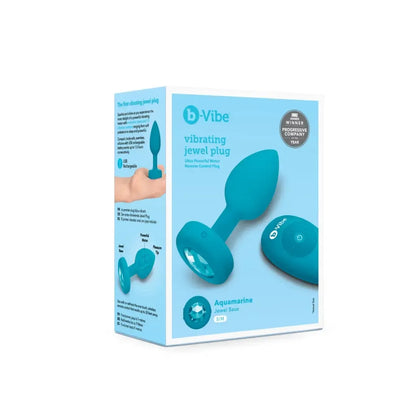b-Vibe Vibrating Jewel Plug S/M Aquamarine – silikoninis, 15 režimų, USB