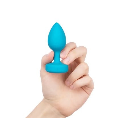 b-Vibe Vibrating Jewel Plug S/M Aquamarine – silikoninis, 15 režimų, USB