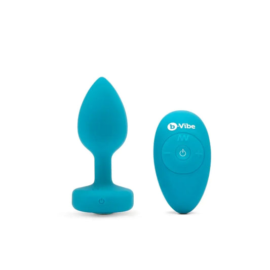 b-Vibe Vibrating Jewel Plug S/M Aquamarine – silikoninis, 15 režimų, USB