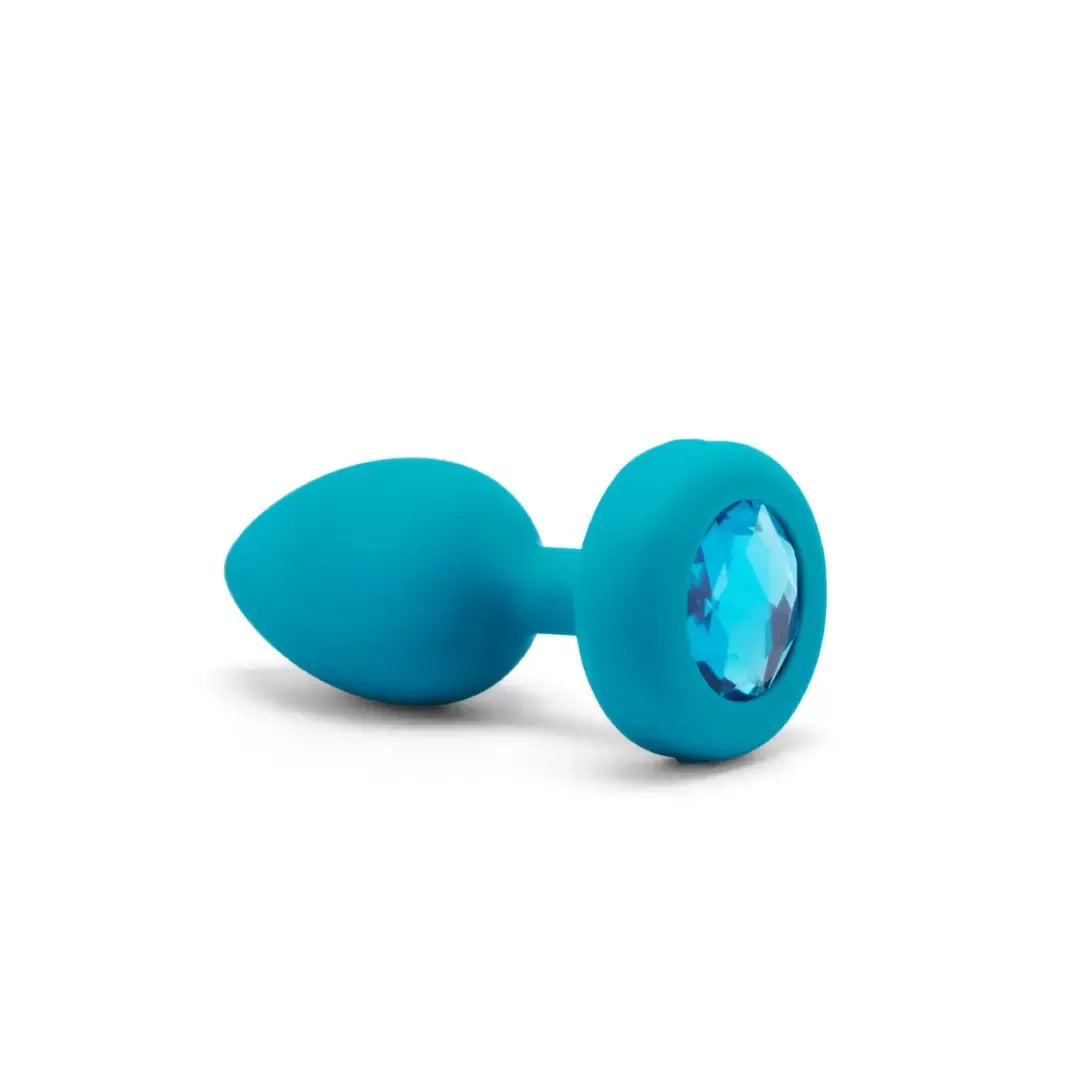 b-Vibe Vibrating Jewel Plug S/M Aquamarine – silikoninis, 15 režimų, USB