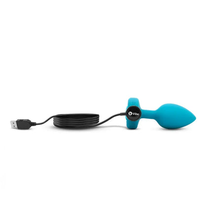 b-Vibe Vibrating Jewel Plug S/M Aquamarine – silikoninis, 15 režimų, USB