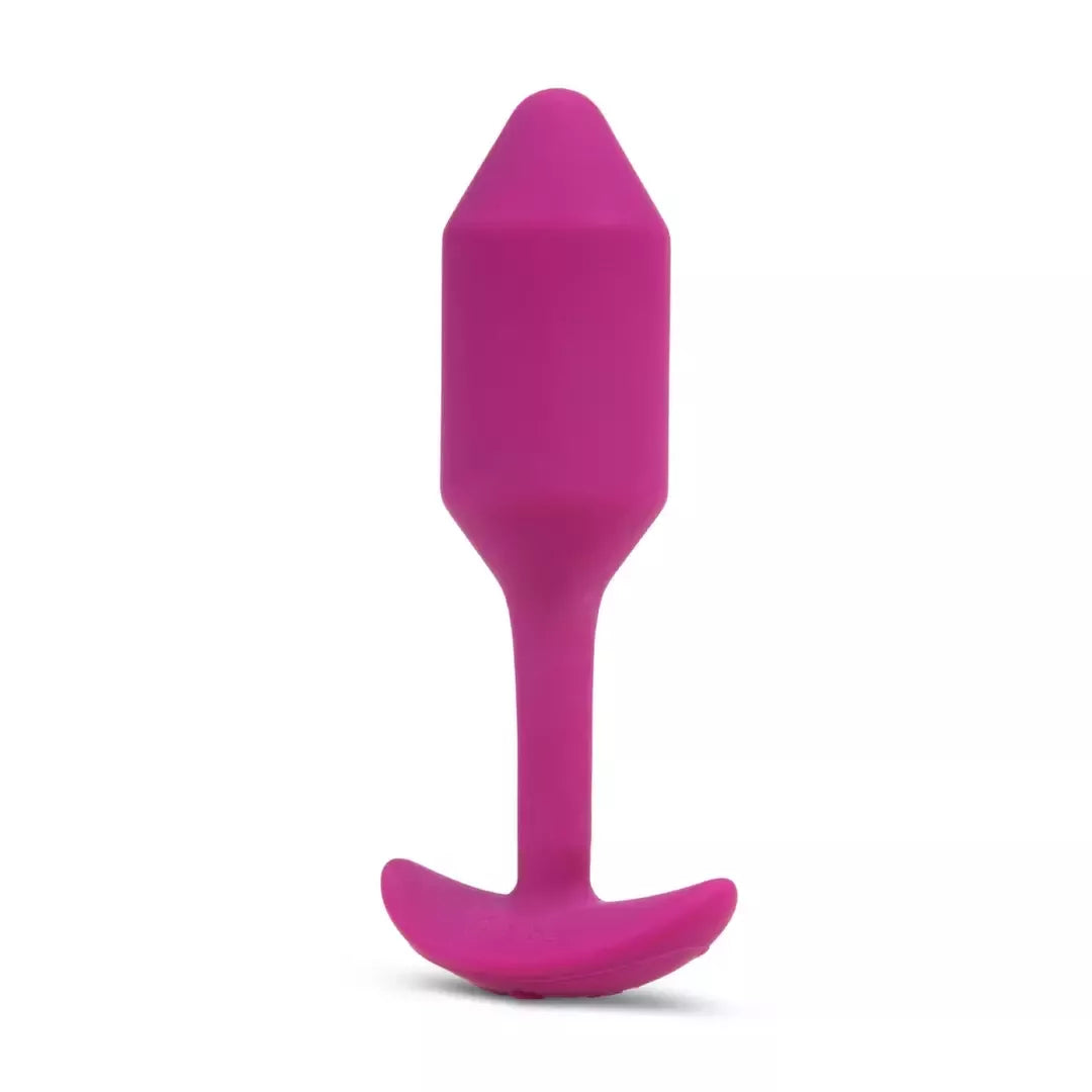 b-Vibe Vibrating Snug Plug 2 Rose – vidutinio dydžio svertinis silikoninis analinis kamštis