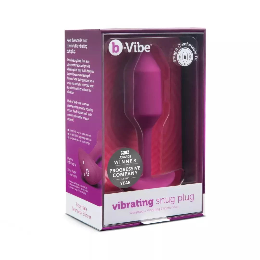 b-Vibe Vibrating Snug Plug 2 Rose – vidutinio dydžio svertinis silikoninis analinis kamštis