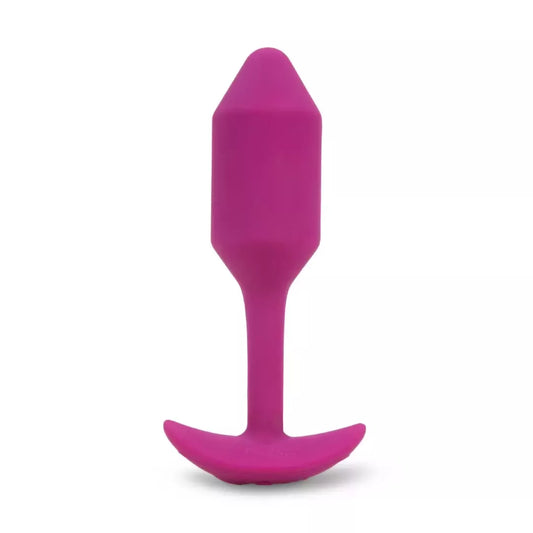 b-Vibe Vibrating Snug Plug 2 Rose – vidutinio dydžio svertinis silikoninis analinis kamštis