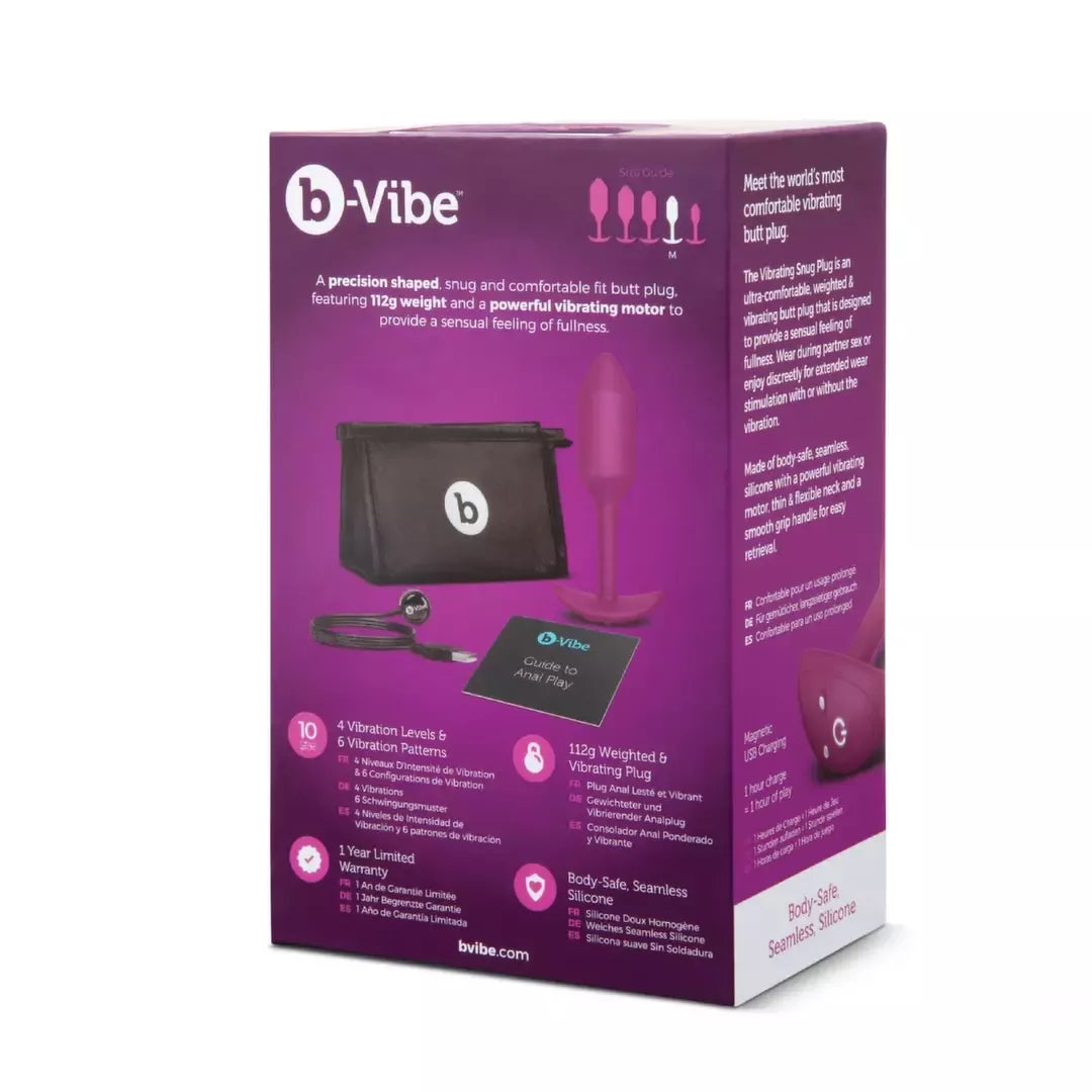 b-Vibe Vibrating Snug Plug 2 Rose – vidutinio dydžio svertinis silikoninis analinis kamštis
