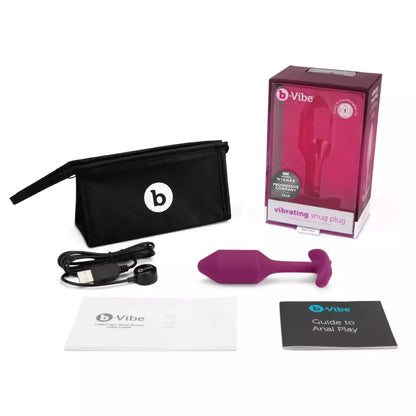 b-Vibe Vibrating Snug Plug 2 Rose – vidutinio dydžio svertinis silikoninis analinis kamštis