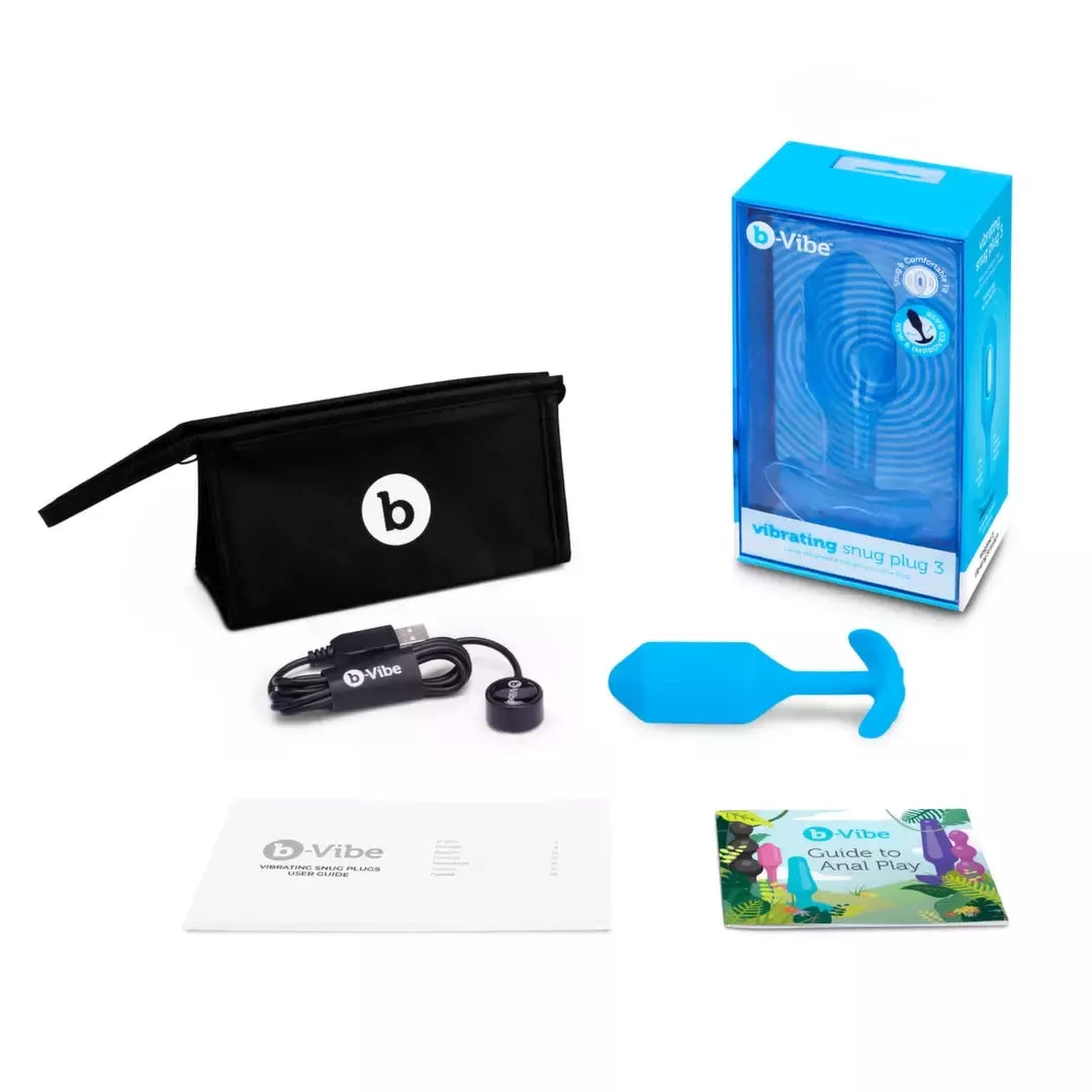 b-Vibe Vibrating Snug Plug 3 Mėlynas – Svorinis silikoninis modelis 160g
