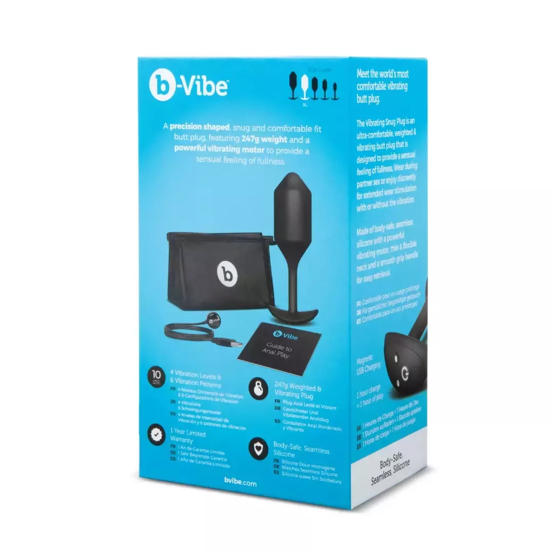 b-Vibe Vibrating Snug Plug 4 Black – pasunkinta silikoninė analinė sistema XL