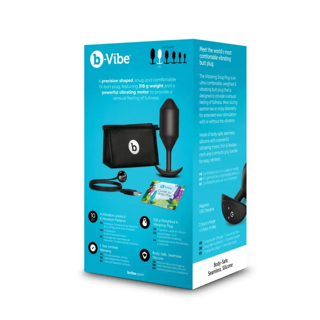 b-Vibe Vibrating Snug Plug 5 Black – pasunkintas silikoninis kaištis XL 318 g