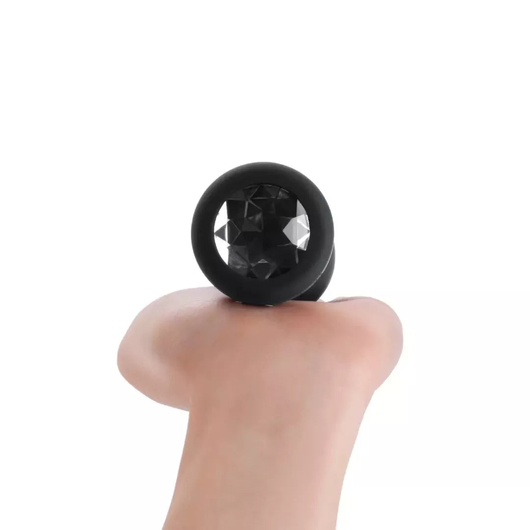 „b-Vibe“ vibruojantis brangakmeniu puoštas XXL dydžio kamštis, juodas – 15 režimų, kraunamas per USB, 12,2 cm