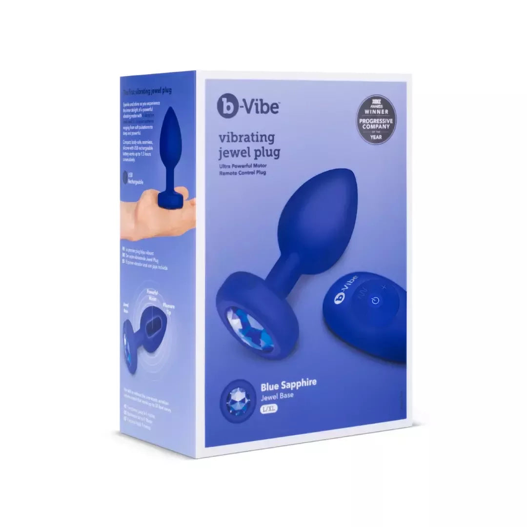B-Vibe vibruojantis Jewel Plug L/XL, tamsiai mėlynas – silikoninis, įkraunamas, 15 režimų