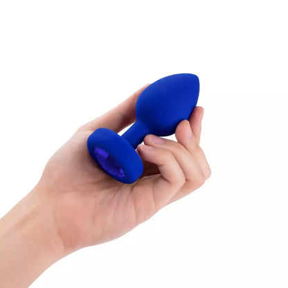 B-Vibe vibruojantis Jewel Plug L/XL, tamsiai mėlynas – silikoninis, įkraunamas, 15 režimų