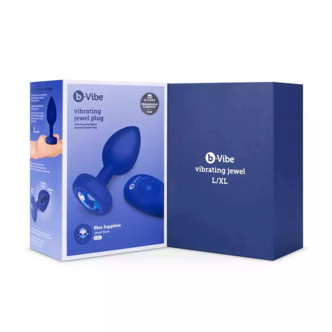 B-Vibe vibruojantis Jewel Plug L/XL, tamsiai mėlynas – silikoninis, įkraunamas, 15 režimų