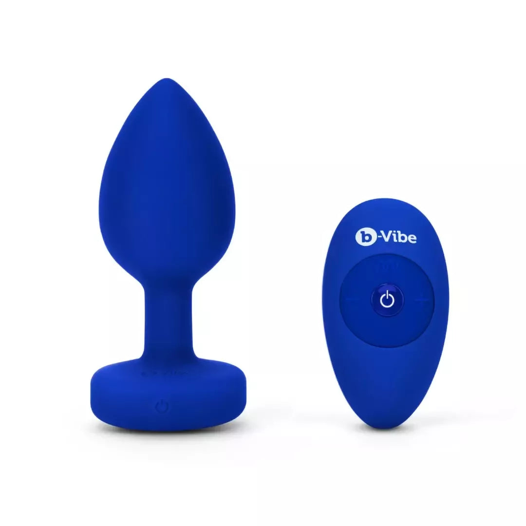 B-Vibe vibruojantis Jewel Plug L/XL, tamsiai mėlynas – silikoninis, įkraunamas, 15 režimų