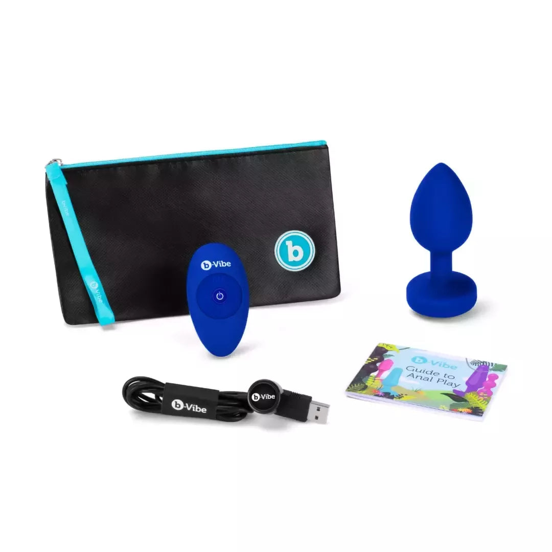 B-Vibe vibruojantis Jewel Plug L/XL, tamsiai mėlynas – silikoninis, įkraunamas, 15 režimų