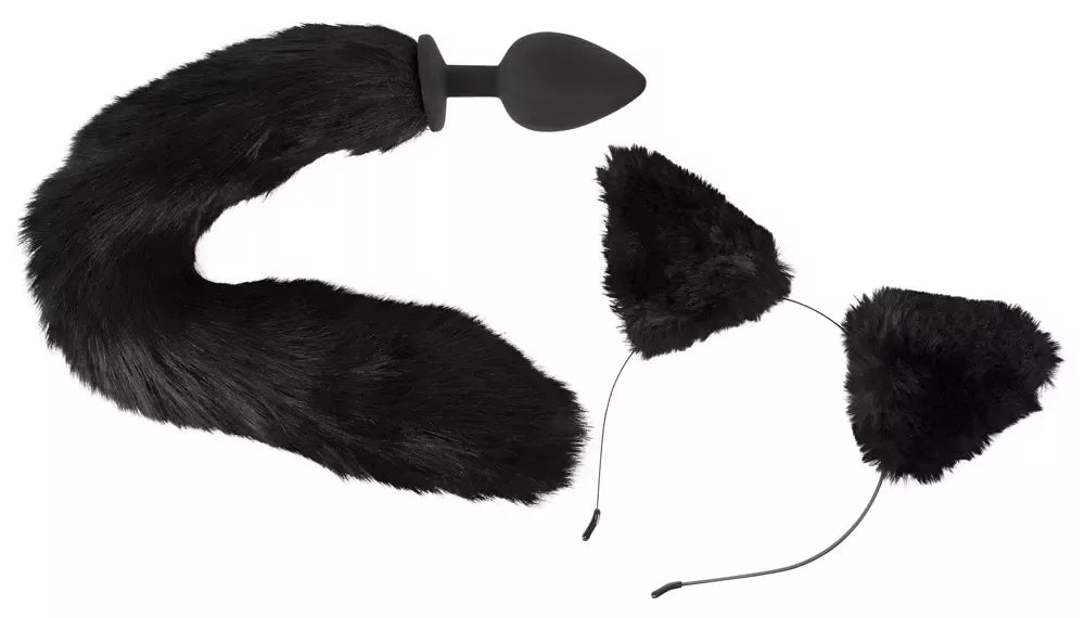 Bad Kitty Pet Play Set – intymus uodegos kamštis ir katės ausų lankelis, juodas