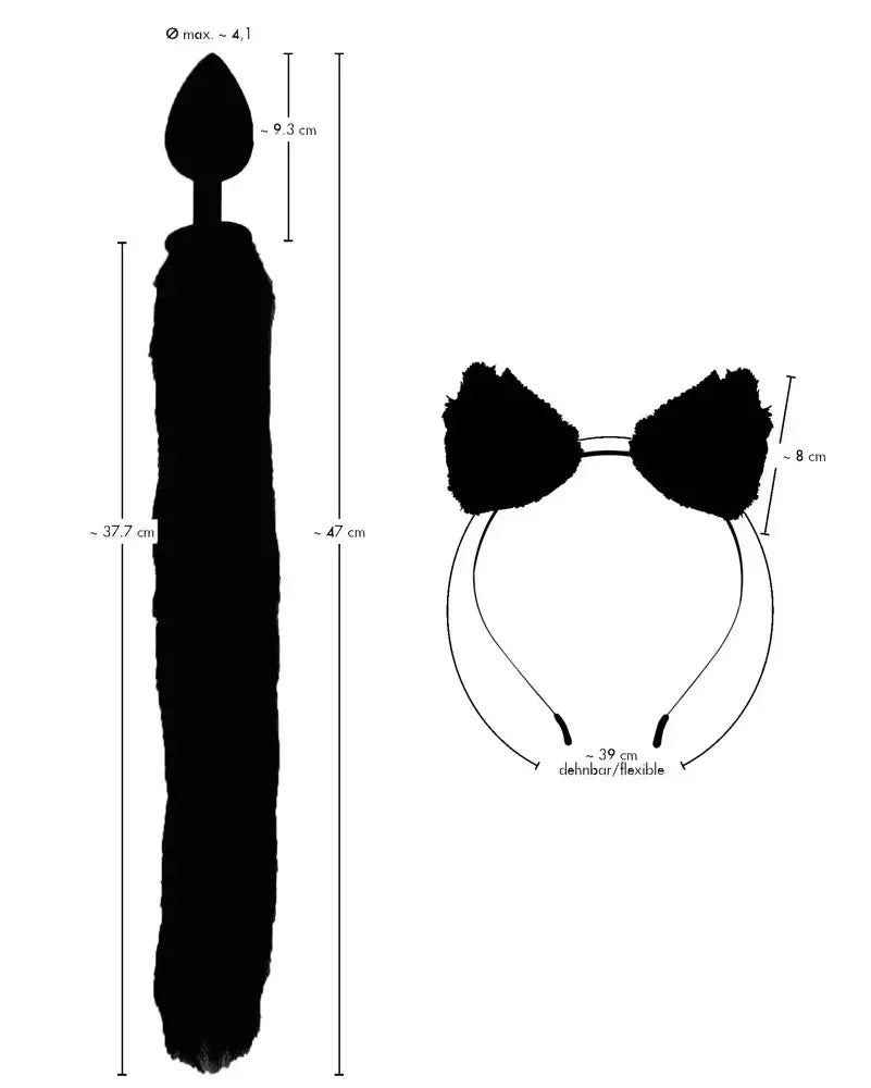 Bad Kitty Pet Play Set – intymus uodegos kamštis ir katės ausų lankelis, juodas
