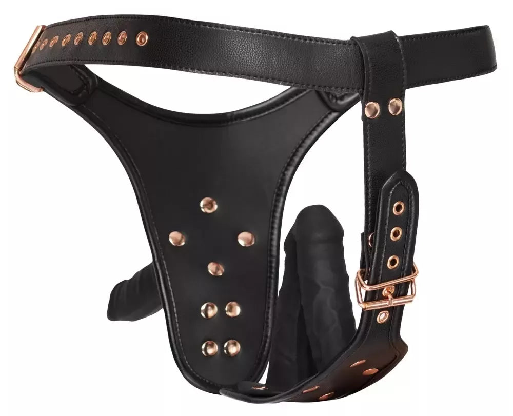 Bad Kitty Strap-On Harness 3D L/XL derinio stiliaus diržai su 3 priedais