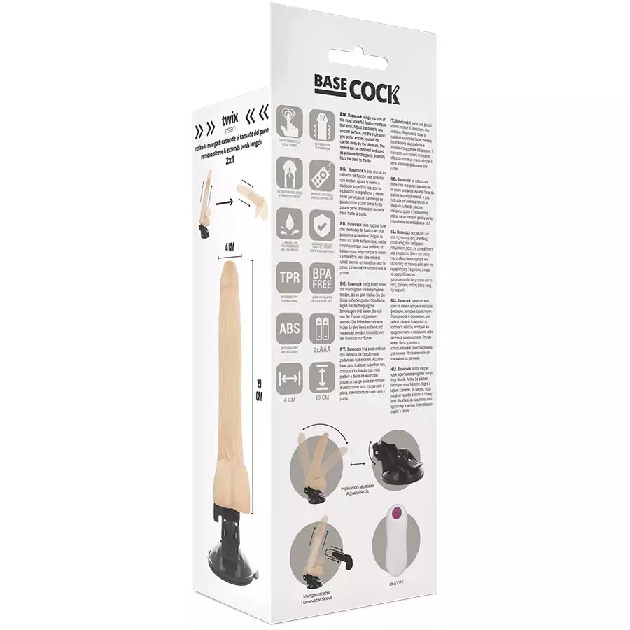 BASECOCK „Realistic Touch“ intymus prietaisas, 19 cm, kūno spalvos, su nuotoliniu valdikliu