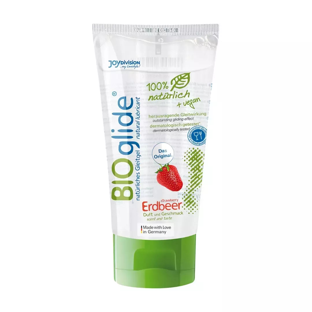 BIOglide veganiškas lubrikantas su braškių aromatu 80 ml – natūrali augalinė formulė