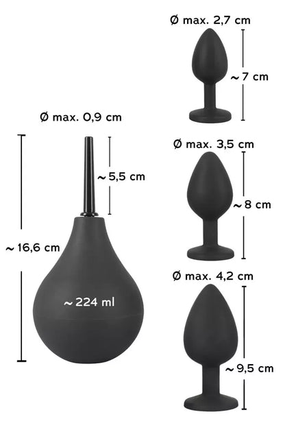 Black Velvets Anal Kit – silikoninis rinkinys su dušu ir dekoratyviniais kamščiais