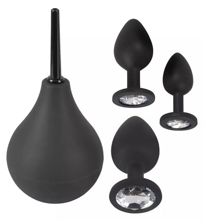 Black Velvets Anal Kit – silikoninis rinkinys su dušu ir dekoratyviniais kamščiais