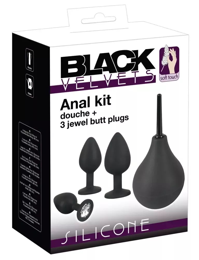 Black Velvets Anal Kit – silikoninis rinkinys su dušu ir dekoratyviniais kamščiais
