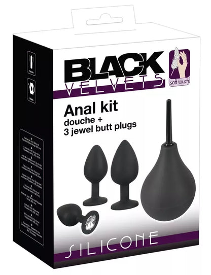 Black Velvets Anal Kit – silikoninis rinkinys su dušu ir dekoratyviniais kamščiais