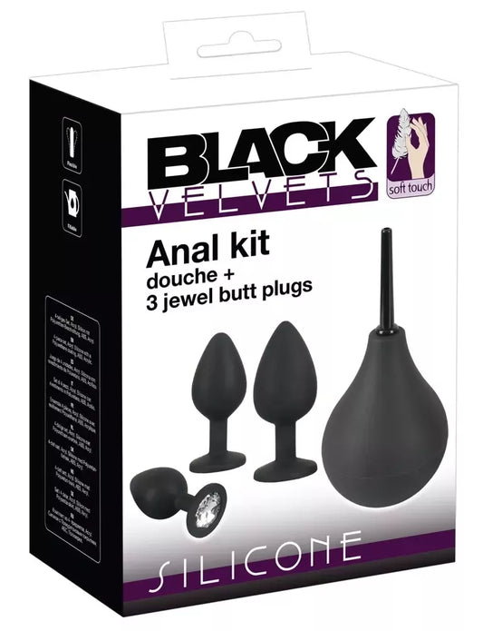 Black Velvets Anal Kit – silikoninis rinkinys su dušu ir dekoratyviniais kamščiais