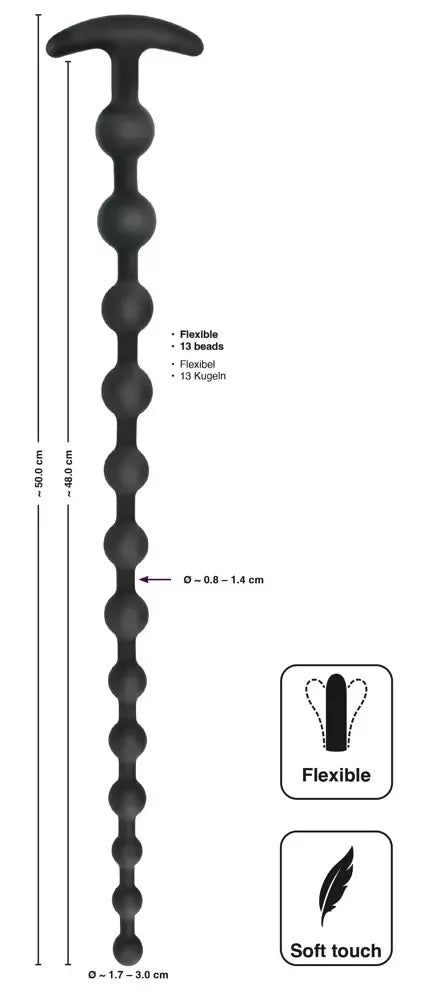 Black Velvets lanksti silikoninė rutuliukų grandinė, 50 cm, su saugia rankena