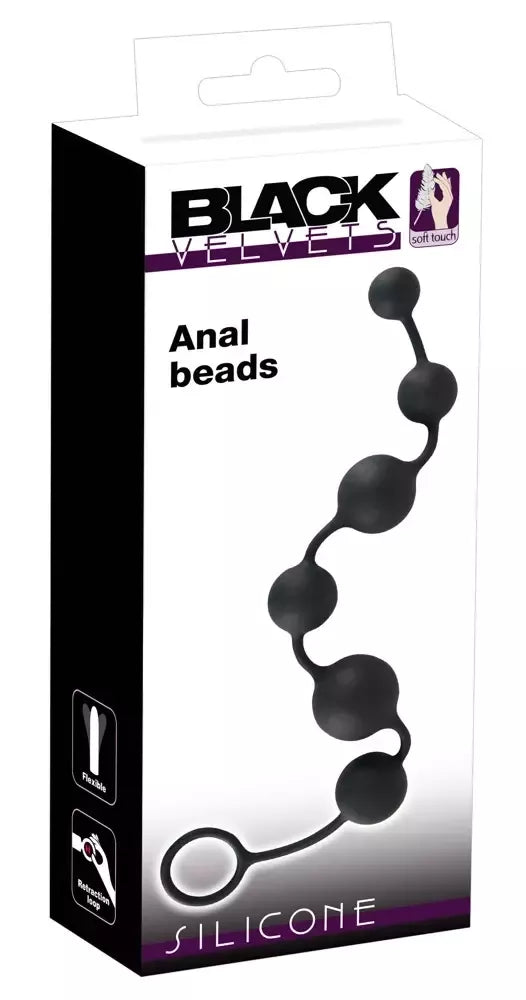 Black Velvets silikoninė analinių karoliukų grandinėlė 40 cm, juoda, lanksti konstrukcija
