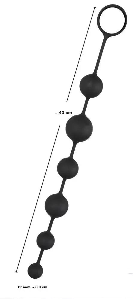 Black Velvets silikoninė analinių karoliukų grandinėlė 40 cm, juoda, lanksti konstrukcija