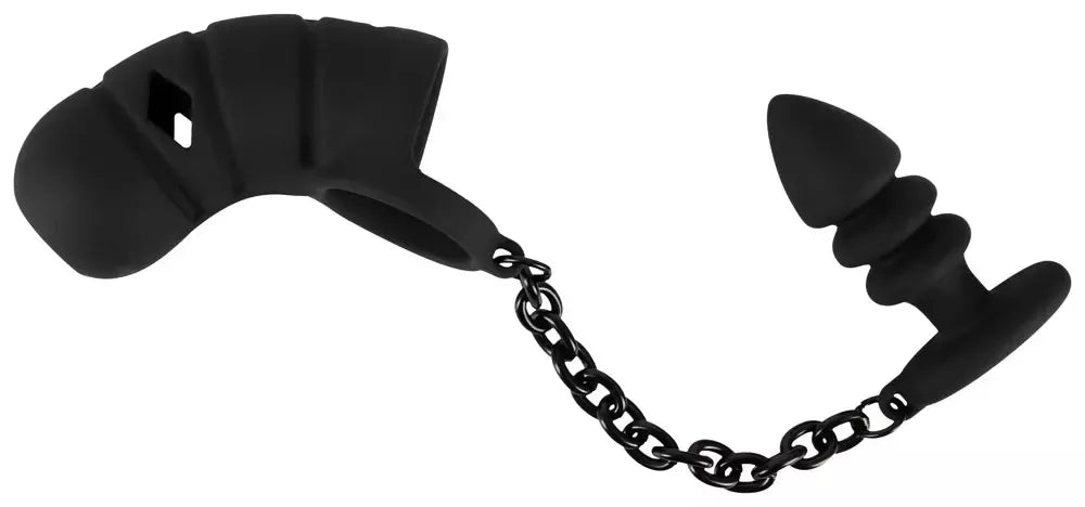 „Black Velvets“ silikoninis intymus narvelių rinkinys su rifliuotu kaiščiu ir grandinėle, 11,5 cm