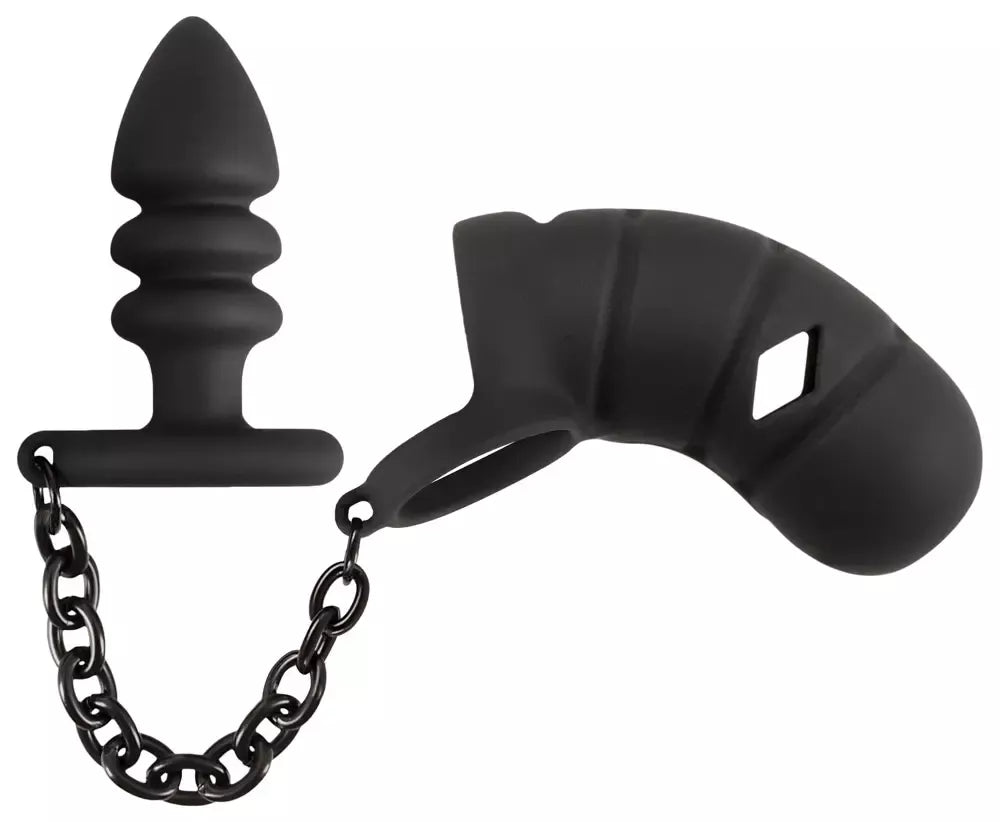 „Black Velvets“ silikoninis intymus narvelių rinkinys su rifliuotu kaiščiu ir grandinėle, 11,5 cm