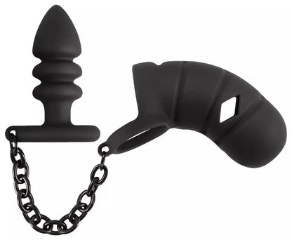 „Black Velvets“ silikoninis intymus narvelių rinkinys su rifliuotu kaiščiu ir grandinėle, 11,5 cm
