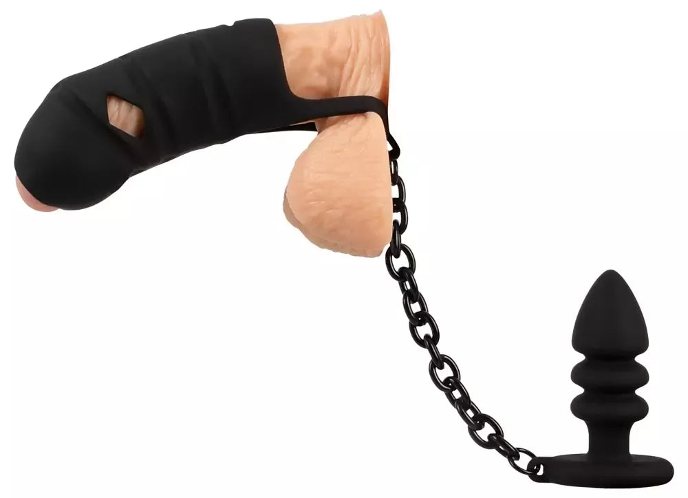 „Black Velvets“ silikoninis intymus narvelių rinkinys su rifliuotu kaiščiu ir grandinėle, 11,5 cm