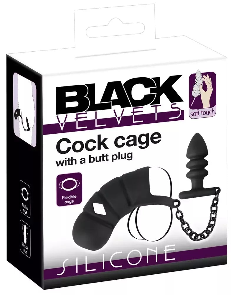 „Black Velvets“ silikoninis intymus narvelių rinkinys su rifliuotu kaiščiu ir grandinėle, 11,5 cm