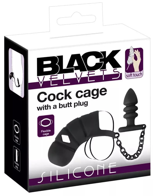 „Black Velvets“ silikoninis intymus narvelių rinkinys su rifliuotu kaiščiu ir grandinėle, 11,5 cm