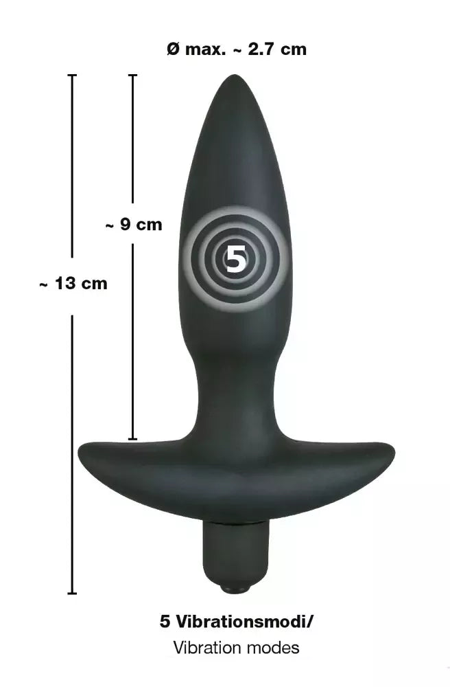 Black Velvets silikoninis mažas analinis kaištis su kelių greičių vibracija, 13 cm