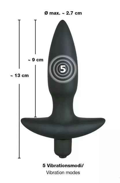 Black Velvets silikoninis mažas analinis kaištis su kelių greičių vibracija, 13 cm