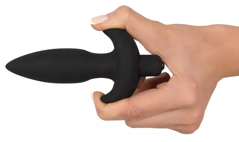 Black Velvets silikoninis mažas analinis kaištis su kelių greičių vibracija, 13 cm