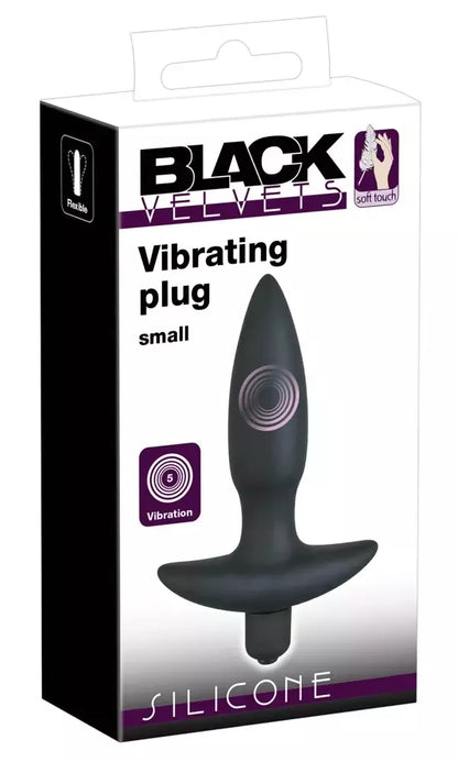 Black Velvets silikoninis mažas analinis kaištis su kelių greičių vibracija, 13 cm
