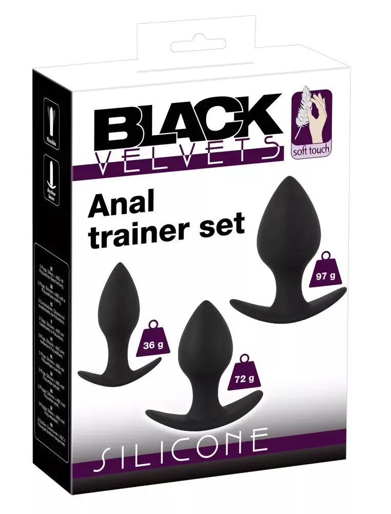 Black Velvets silikoninis treniruoklių rinkinys - 3 dydžiai, švelnus prisilietimas, juodos spalvos