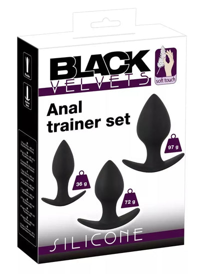 Black Velvets silikoninis treniruoklių rinkinys - 3 dydžiai, švelnus prisilietimas, juodos spalvos
