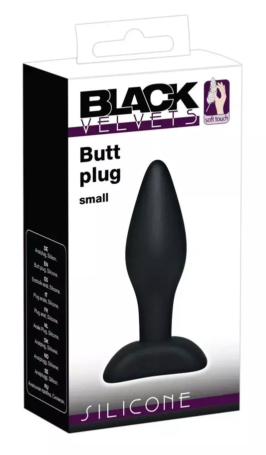 Black Velvets Small Plug silikoninis 9 cm kompaktiškas anatominis modelis, juodas