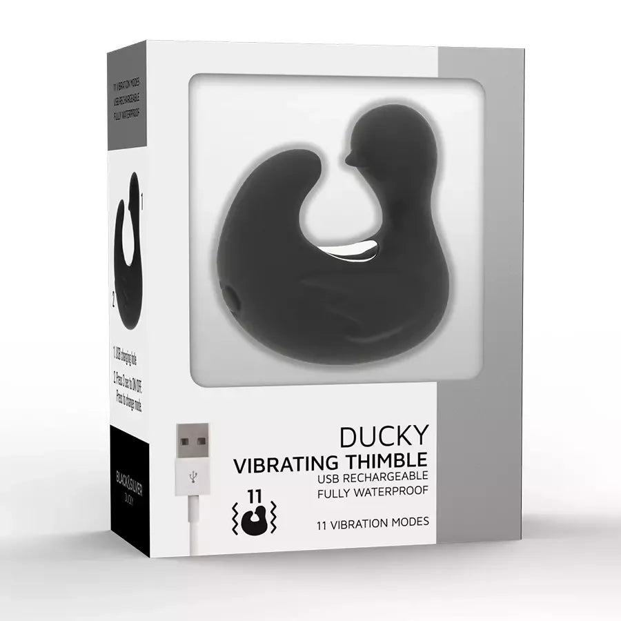 BLACK&SILVER DuckyMania įkraunamas silikoninis piršto masažuoklis, juodas