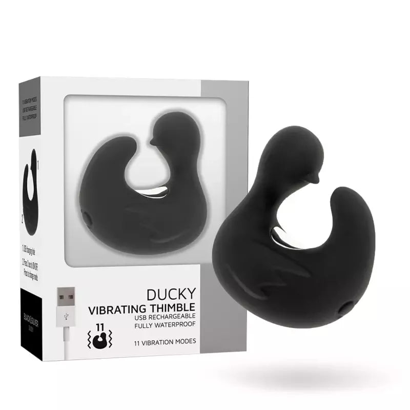 BLACK&SILVER DuckyMania įkraunamas silikoninis piršto masažuoklis, juodas